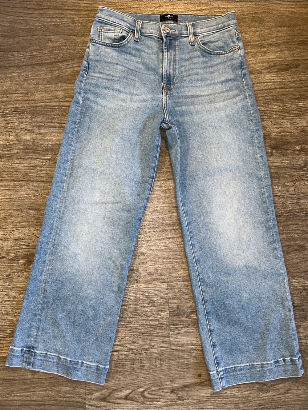 7 For All Mankind Cropped Alexa Jeans Size 28 High Rise Wide Leg Light Wash Stre - Picture 3 of 10